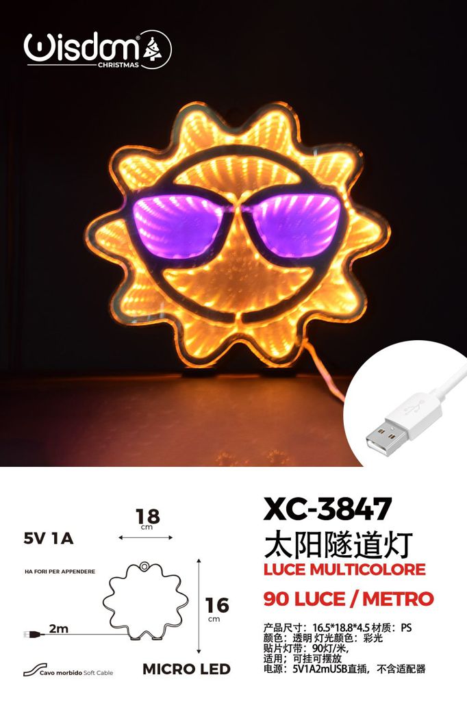 xc-3847 Figura luminosa Sole 16x18 cm , attacco USB - immagine 1