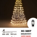 Albero di natale conico luminoso altezza 2,5 metri con 630 LED REFLEX luce calda per uso interno/esterno 8 giochi luce