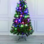 Albero in fibra ottica aghi di pino con pigne luminose multicolor , controller a 8 funzioni, di luce  150 cm