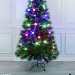 Albero in fibra ottica aghi di pino con palline  luminose multicolor , controller a 8 funzioni, di luce  210 cm