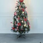 Albero in fibra ottica Bianco Caldo,con aghi di pino e pigne con bordo bianco,220 punte ,8 giochi di luce , 180 cm