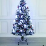 Albero in fibra ottica Luce Bianca 8 giochi di luce ,con aghi di pino con bordo bianco 220 punte , pigne , bacche , luci Bianche ,180 cm