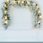 Ramo di aghi di pino 2mt, 90 punte, luce Calda+ diffusero Led Caldo , pigne americane ,rifiniture di vite innevata