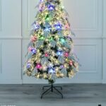 Albero a fibra ottica fiore di prugna + foglie di banano, pigne in acrilico, 270 punte luce Calda+ multicolor, 210 cm