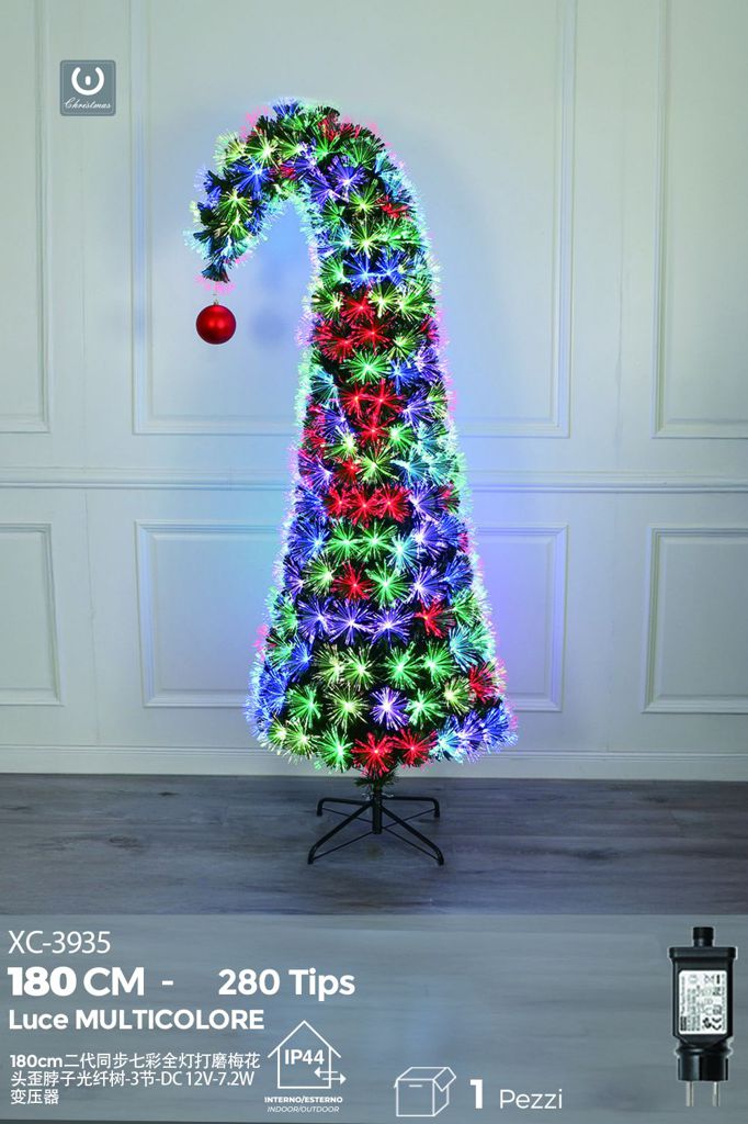 xc-3935 Albero in fibra ottica con puntale curvo, multicolore 280 punte, 180 cm - immagine 1