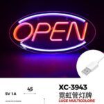 Figura Luminosa scritta Open a Neon multicolor, 22x45 cm, attacco USB