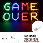 Figura Luminosa scritta Game Over multicolor,5V, 1A, 35x33 cm ,