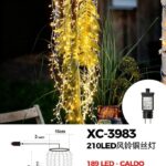Decorazione luminosa Campanella a Vento a filo di rame argento 210 LED Caldo+caldo intermittente con staffa rotonda da 10 cm, H 60 cm