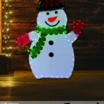 Figura Luminosa Pupazzo di Neve stilizzato in formato piatto  140 LED Luce  Bianco, 68x90 cm