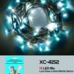 Catena 15 LED luce blu fissa e bianco intermittente, cavo bianco , collegabile.
