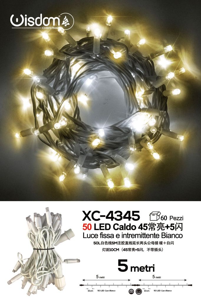 xc-4345 Catena 50 LED luce calda fissa e bianco intermittente, cavo bianco, collegabile - immagine 1