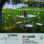 Tenda 160 LED, luce caldo + bianco intermittente,3,5 mt , cavo bianco, collegabile max 4 pz
