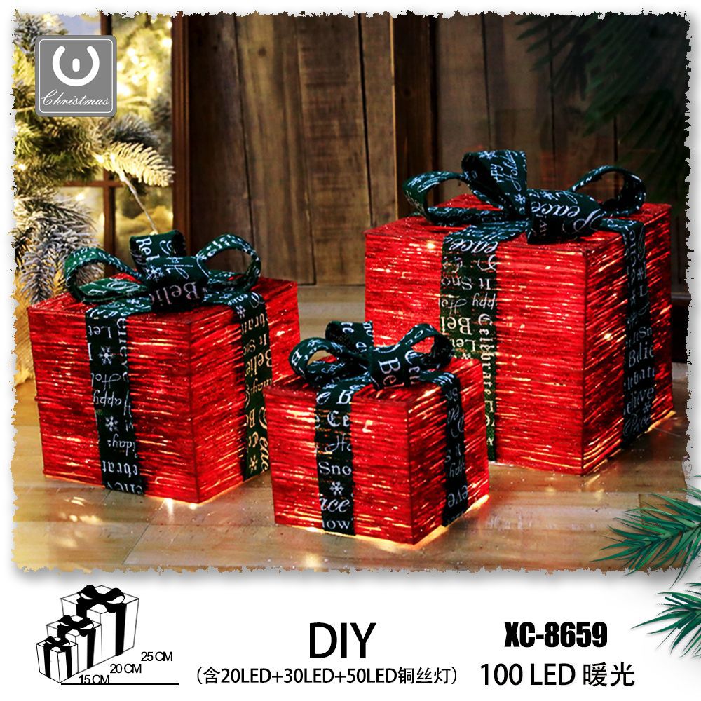 xc-8659 Scatole regalo luminose set 3 pz , luce Calda, scatola rossa , 100 LED - immagine 1