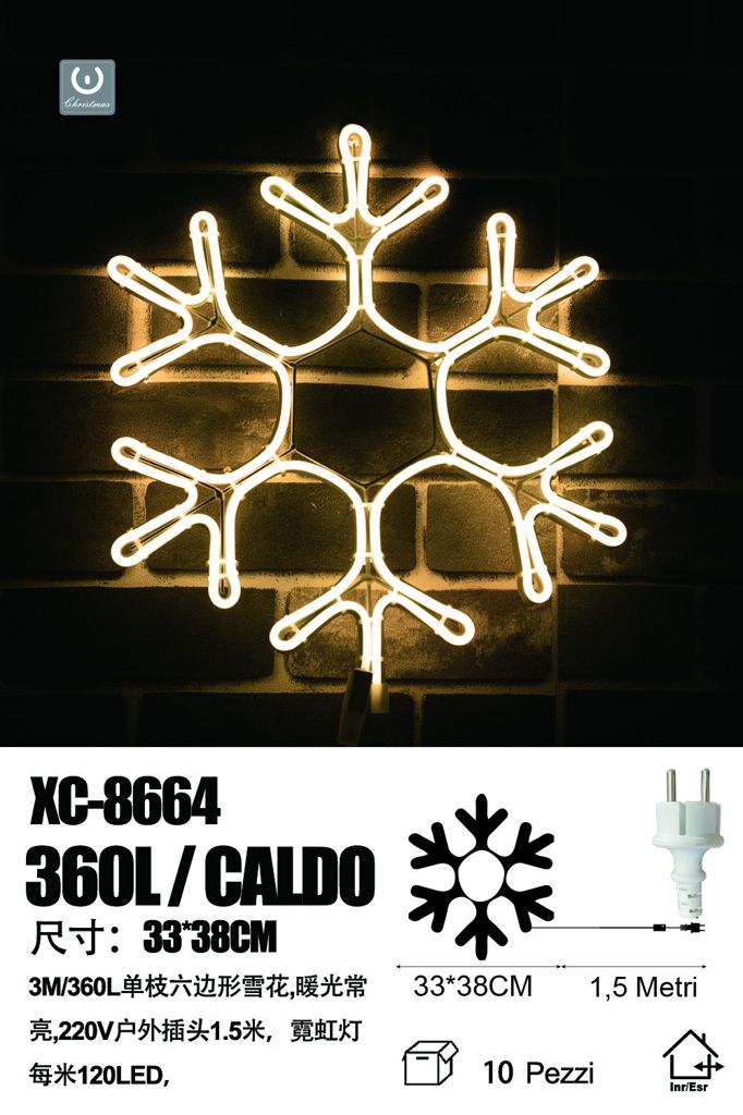 xc-8664 Figura luminosa Fiocco di Neve 360 LED Caldo, 33x38 cm - immagine 1