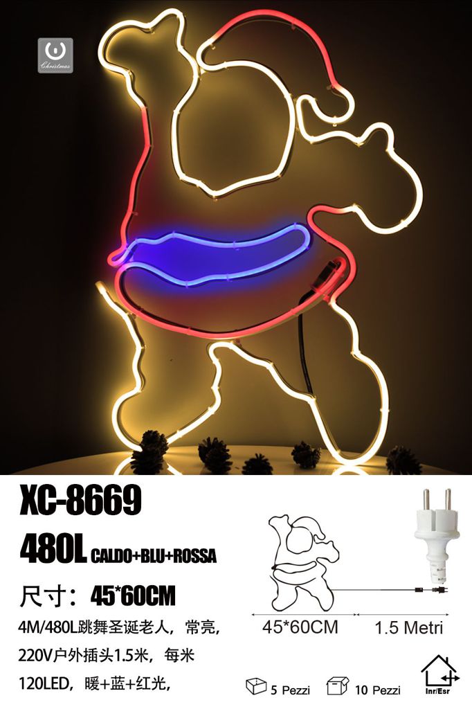 xc-8669 Figura luminosa Babbo Natale che Danza 480 LED luce Calda Blu Rossa,45x60 cm - immagine 1