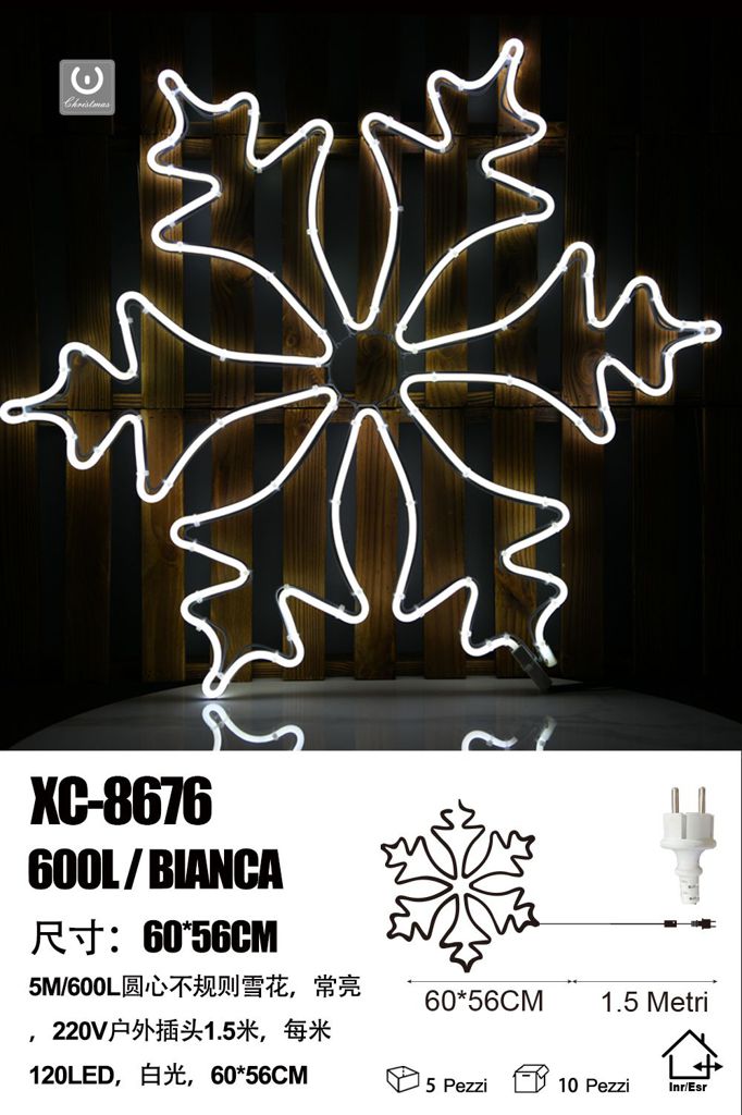 xc-8676 Figura luminosa Fiocco di Neve Irregolare 600 LED Bianco, 60x56 cm - immagine 1