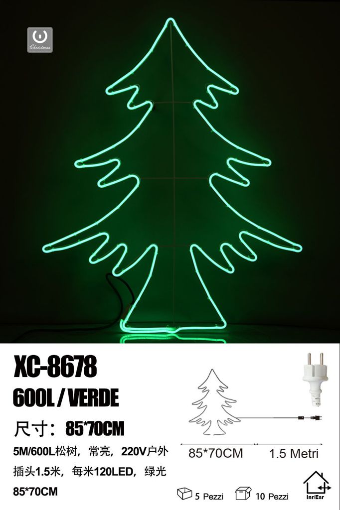 xc-8678 Figura luminosa Albero di Natale 600 LED Verde , 85x70 cm - immagine 1