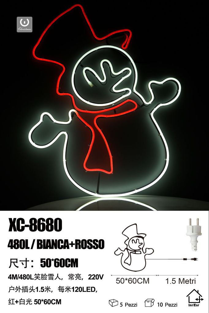 xc-8680 Figura luminosa Pupazzo di Neve 480LED Bianco e Rosso,50x60 cm , - immagine 1