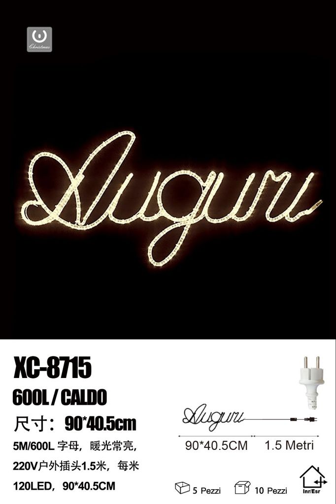 xc-8715 Figura luminosa scritta Auguri 600 LED Caldo, 90x 50 cm - immagine 1