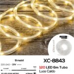 Tubo luminoso 120 LED luce Calda , 8 giochi di luce, cavo trasparente, 6 mt