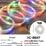 Tubo luminoso 200 LED luce multicolor , 8 giochi di luce, cavo trasparente, 10 mt