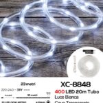 Tubo luminoso 400 LED luce Bianca , 8 giochi di luce, tubo trasparente, 20 mt