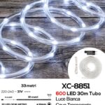 Tubo luminoso 600 LED luce Bianco , 8 giochi di luce, tubo trasparente, 30 mt