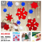 Adesivo Natalizo in gel a tema fiocchi di neve colorati dimensione 20x25,5cm ideale da attaccare su finestre e vetrine