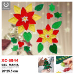 Adesivo Natalizo in gel a tema fiori natalizi colorati dimensione 20x25,5cm ideale da attaccare su finestre e vetrine