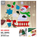 Adesivo Natalizo in gel a tema pupazzo di neve con slitta dimensione 20x25,5cm ideale da attaccare su finestre e vetrine