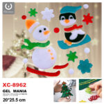 Adesivo Natalizo in gel a tema pupazzo di neve e pinguino dimensione 20x25,5cm ideale da attaccare su finestre e vetrine