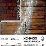 Decorazione luminosa a Cascata effetto pioggia da 300 LED luce Fredda , 1,5 mt, cavo in metallo