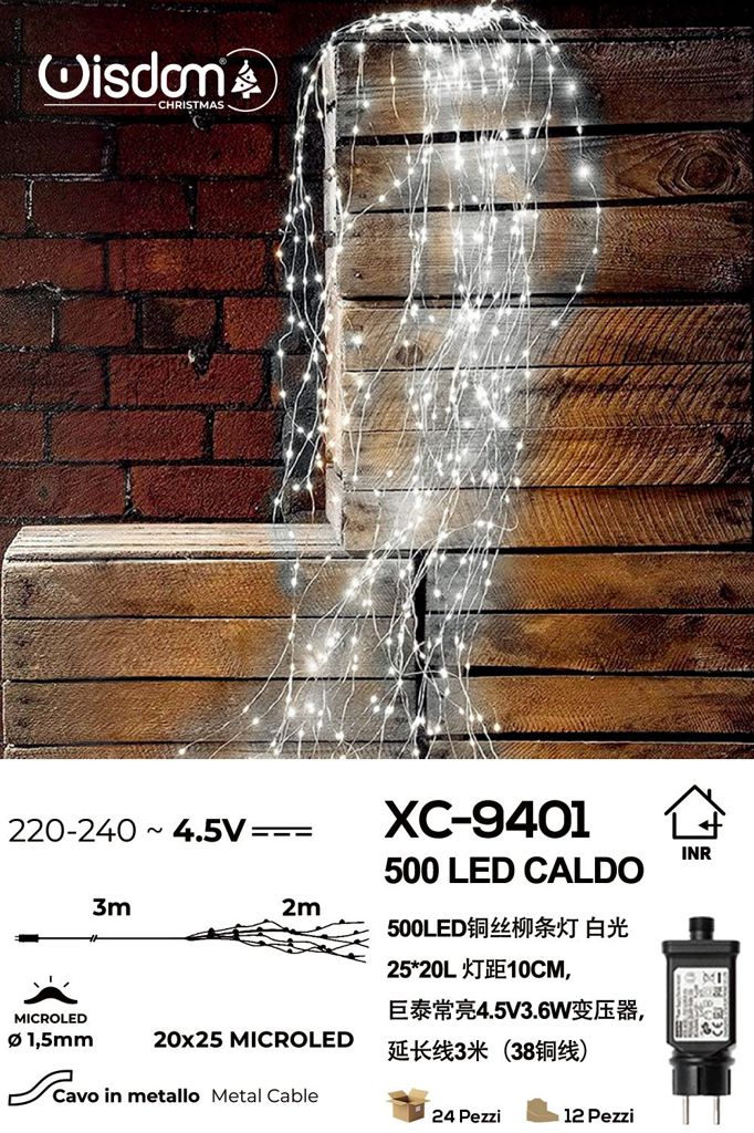 xc-9401 Decorazione luminosa a Cascata effetto pioggia da 500 LED luce Fredda , 2 mt, cavo in metallo - immagine 1
