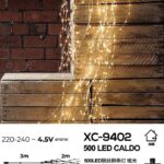 Decorazione luminosa a Cascata effetto pioggia da 500 LED luce Calda , 2 mt, cavo in metallo