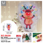 Adesivo Natalizio in gel a forma renna natalizia con illuminazione LED dimensioni 10x15cm