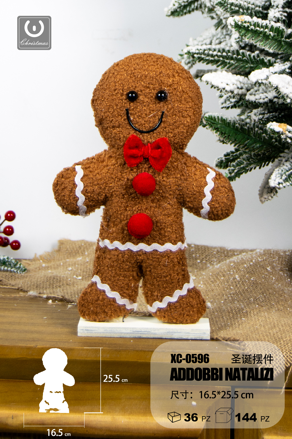 XC-0596 Decorazione Natalizia omino di pan di zenzero dimensioni 16,5x25,5cm - immagine 1