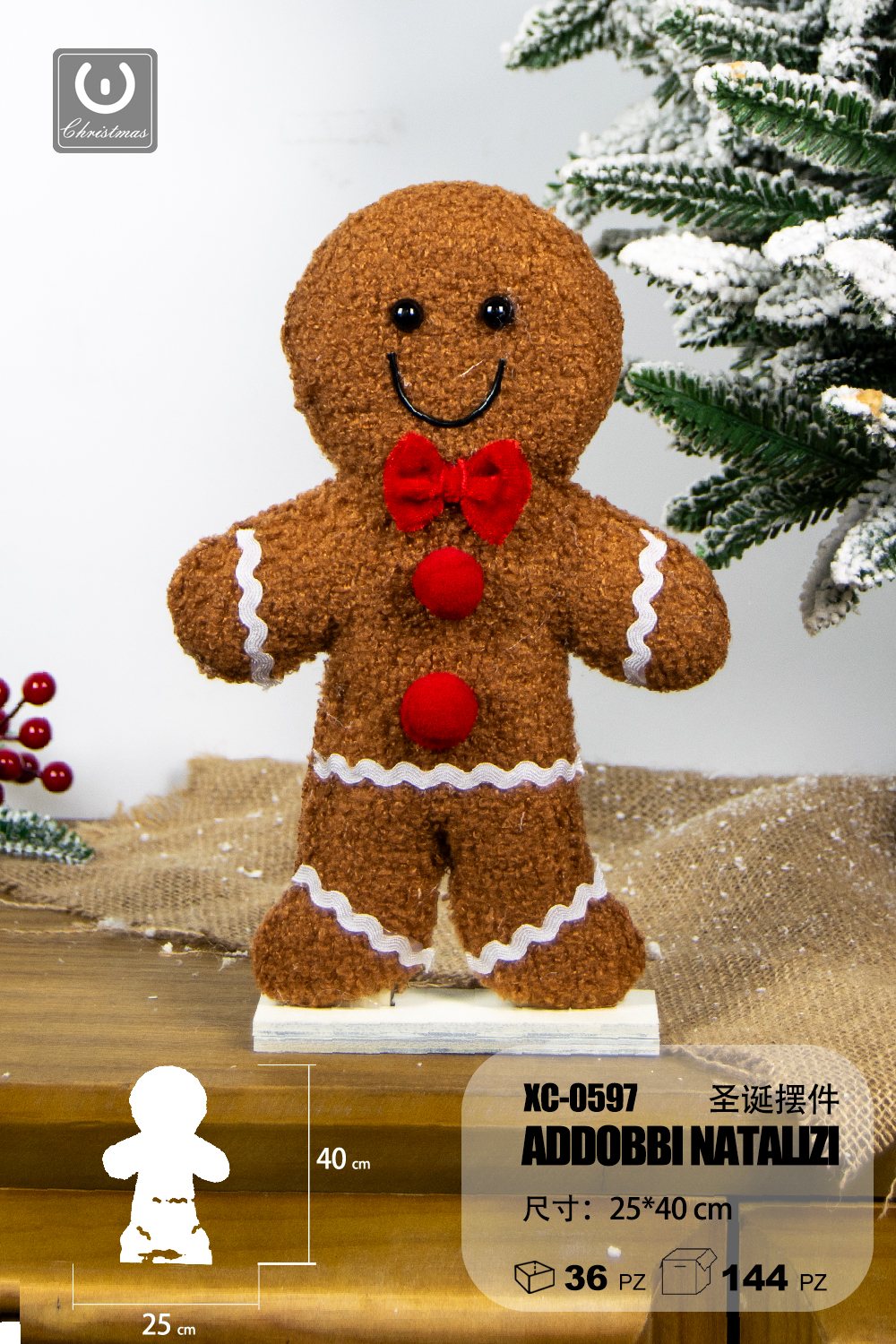 XC-0597 Decorazione Natalizia omino di pan di zenzero dimensioni 25x40cm - immagine 1