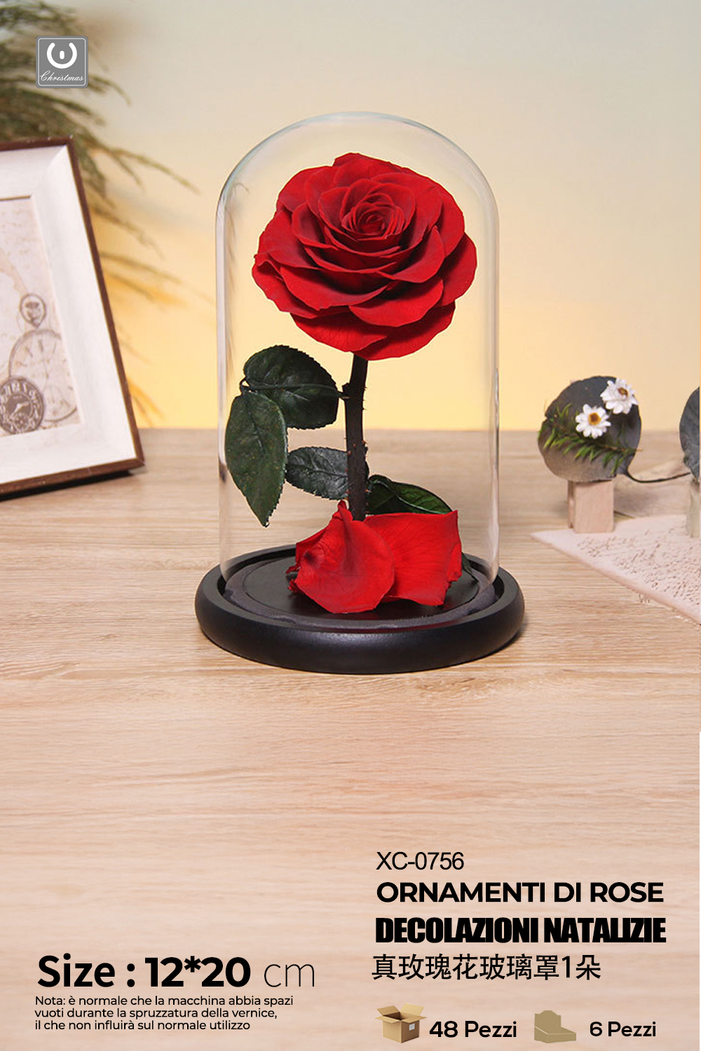 XC-0756 Rosa eterna campana di vetro ideale come ornamento o regalo decorativo dimensioni 12x20cm - immagine 1