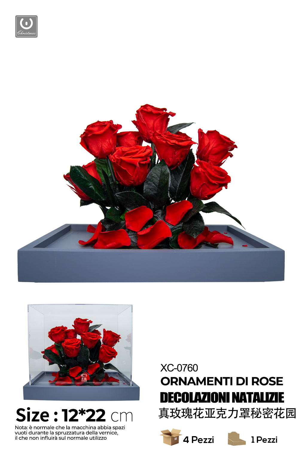 XC-0760 Rosa eterna con scatolo box regalo ideale come ornamento o regalo decorativo dimensioni 12x22cm - immagine 1