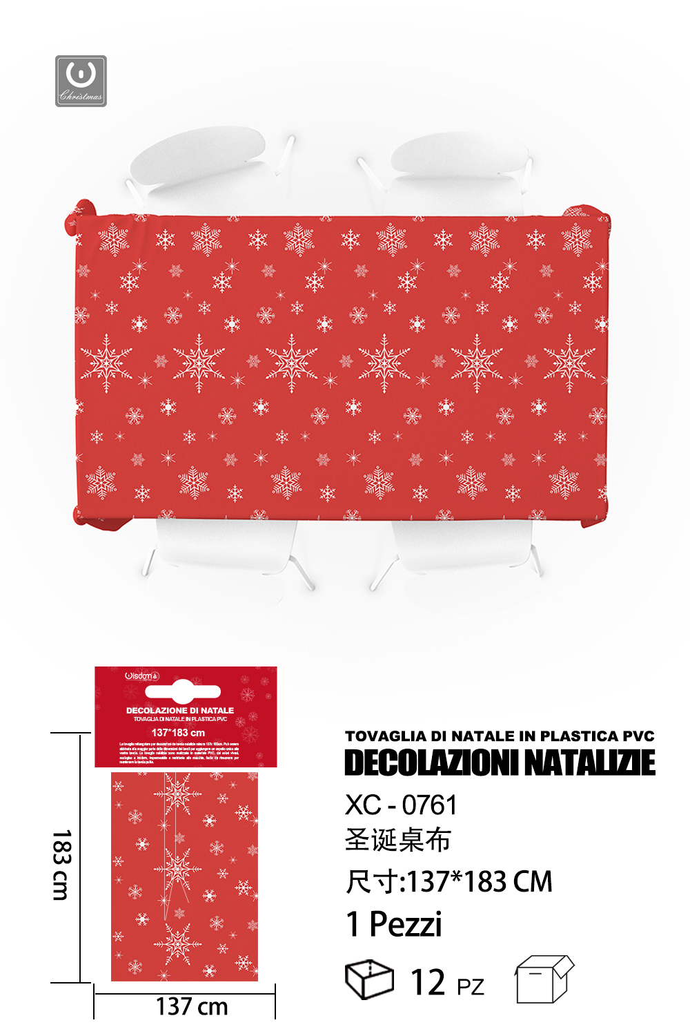 XC-0761 Tovaglia Natalizia monouso con fiocchi di neve materiale pvc dimensioni - immagine 1