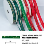 Nastro natalizo decorativo verde con scritta merry christmas materiale poliestere dimensioni 1 cm x 3 mt