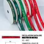 Nastro natalizo decorativo rosso con scritta merry christmas materiale poliestere dimensioni 1 cm x 3 mt