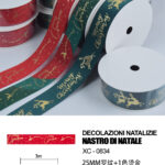 Nastro natalizo decorativo rosso con scritta merry christmas materiale poliestere dimensioni 2,5 cm x 3 mt