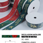 Nastro natalizo decorativo verde con scritta merry christmas materiale poliestere dimensioni 2,5 cm x 3 mt