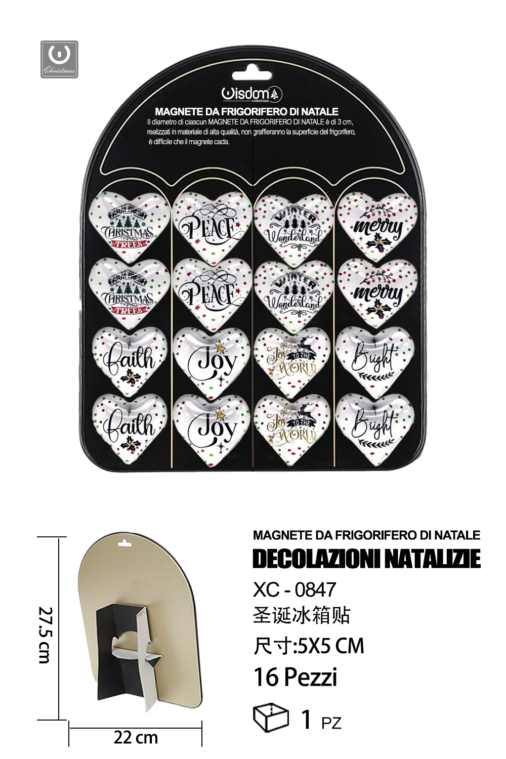 XC-0847 Set 16 pezzi calamite natalizie decorative in vetro con frasi natalizie per frigorifero dimensioni 5x5cm - immagine 1