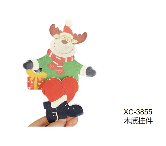 XC-3855 Ciondolo natalizio in legno a forma di renna - immagine 1