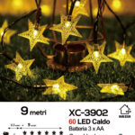 Pendente luminoso Natalizio 9 metri a forma di stelle gialle luminose 60 LED REFLEX luce calda alimentazione a batterie (non incluse) uso interno/esterno