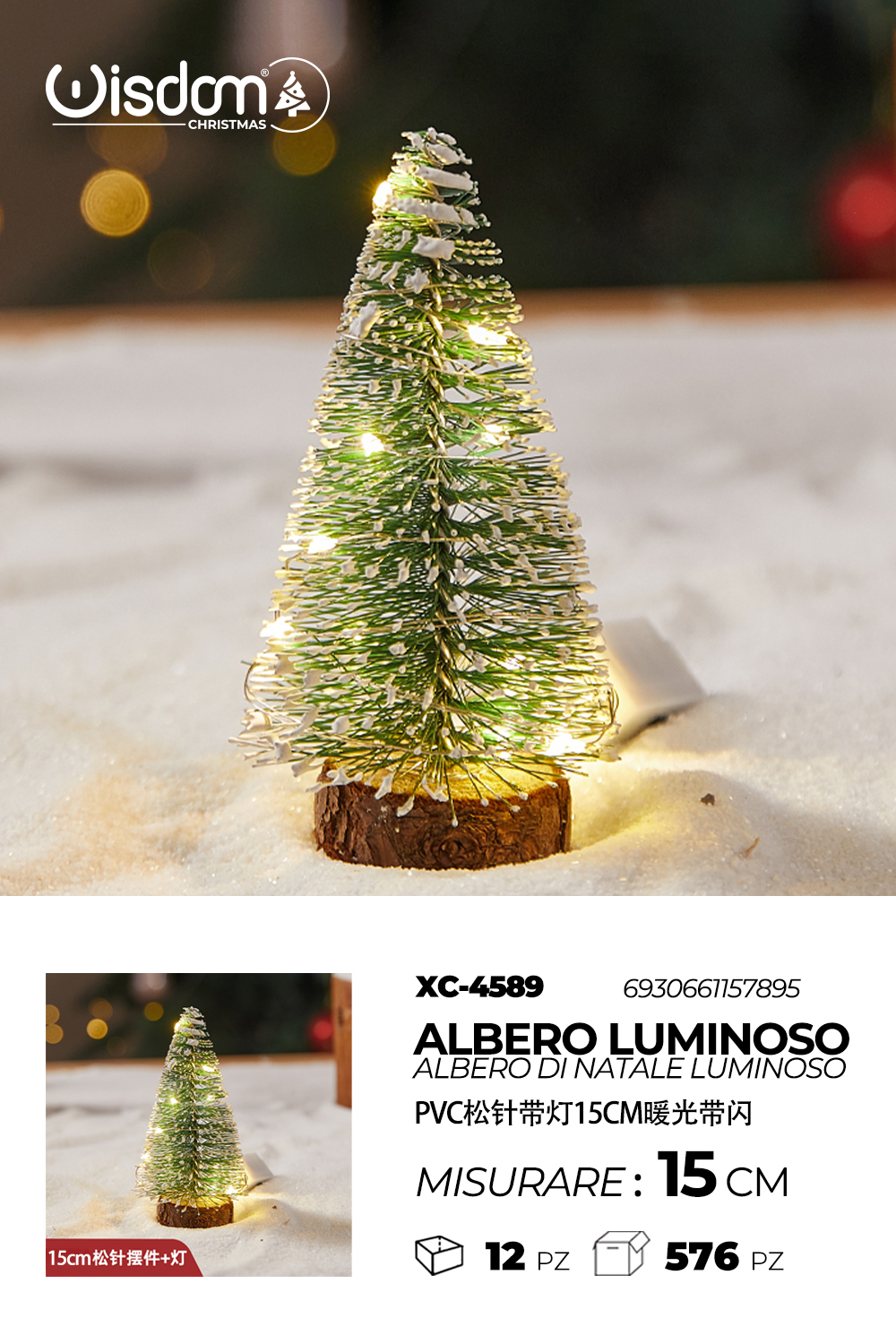 XC-4589 Mini albero di Natale luminoso da tavolo illuminazione 20 LED luce calda alimentazione a batteria (non incluse) dimensioni 15cmH - immagine 1
