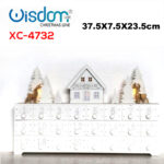 Calendario dell'avvento Bianco a LED con alberi e renne 24 cassetti numerati dimensioni 37,5x7,5x23,5cm