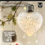 Decorazione luminosa Natalizia glitterata a forma di cuore diametro 8cm luce LED calda